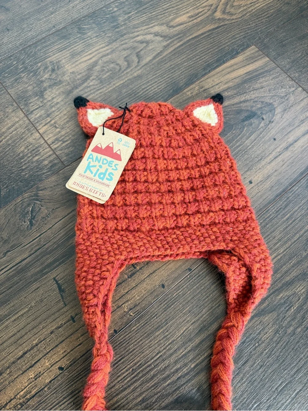 Andes Gifts Kids Orange Fox Knit Hat NWT